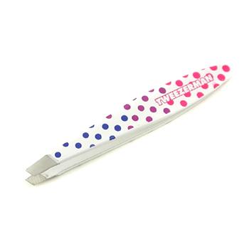 Mini Slant Tweezer Hot for Dots - White with Pink Purple & Blue Dots Tweezerman Image