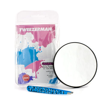 Slant Tweezer (Pattern Prints) With Tweezermate 10X Mirror - Graffiti Blue Tweezerman Image
