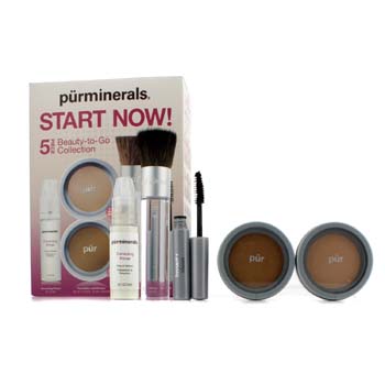 Start Now 5 Piece Beauty To Go Collection (Primer Pressed Powder Mineral Glow Mascara Chisel Brush) - Blush Medium PurMinerals Image