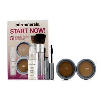 Start Now 5 Piece Beauty To Go Collection (Primer Pressed Powder Mineral Glow Mascara Chisel Brush) - Light Tan PurMinerals Image