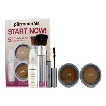 Start Now 5 Piece Beauty To Go Collection (Primer Pressed Powder Mineral Glow Mascara Chisel Brush) - Tan PurMinerals Image