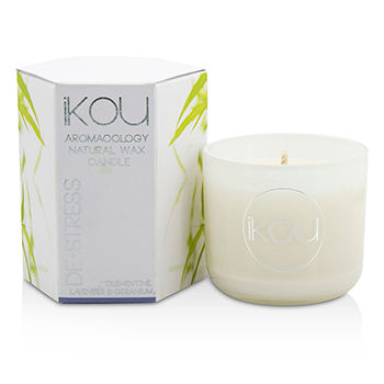 Eco-Luxury Aromacology Natural Wax Candle Glass - De-Stress (Lavender & Geranium) iKOU Image