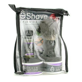 Lavender Travel Kit: Pre Shave Oil + Shave Cream + After Shave Soother + Brush + TSA Bag EShave Image