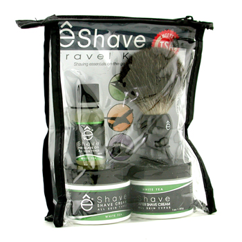 White Tea Travel Kit: Pre Shave Oil + Shave Cream + After Shave Cream + Brush + TSA Bag EShave Image