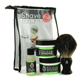 Verbena Lime Travel Kit: Pre Shave Oil + Shave Cream + After Shave Smoother + Brush + TSA Bag EShave Image