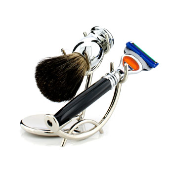 iGRIP Chrome Shave Set: Chrome Badger Hair Shave Brush + Shave Stand + Razor Razor MD Image