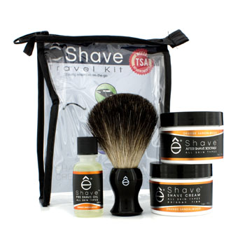 Orange Sandalwood Travel Kit: Pre Shave Oil + Shave Cream + After Shave Soother + Brush + TSA Bag EShave Image