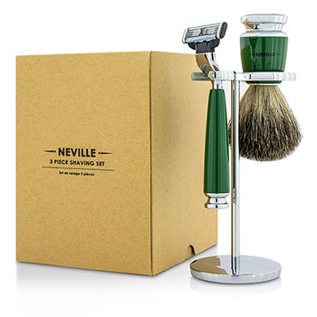 3 piece Shaving Set: Razor + Pure Badger Shaving Brush + Stand Neville Image