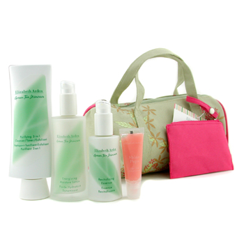 Green Tea Skincare Set: 3-in-1 Cleanser 125ml + Moisture Lotion 50ml + Revitalizing Essence 30ml + Lip Gloss 8ml + Bag