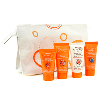 Travel Set: Sunscreen Cream + Soothing Cream + Wrinkle Control Cream + After Sun Moisturizer + Bag Clarins Image