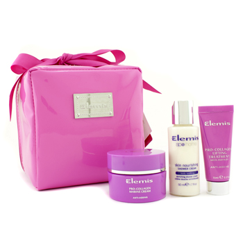 Think Pink Beauty Kit: Pro-Collagen Marine Cream + Pro-Collagen Lifting Treatment Neck & Bust + Skin Nourishing Shower Cream + Bag