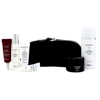 Diorsnow Travel Set: Lotion + Essence + D-NA Night Creme + UV Shield + Eye Treatment + One Essential Serum + Bag (Black) Christian Dior Image