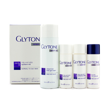 Rejuvenate System Kit: Gel Wash 200ml + Facial Lotion 60ml + Exfoliating Lotion 60ml + Peel Gel 60ml  (Normal to Oily Skin) Glytone Image