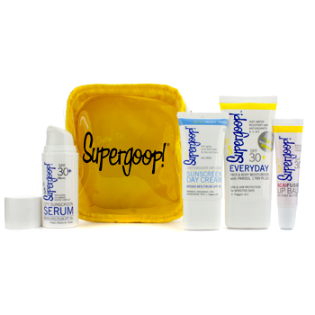 City & Sand Sunscreen Tote Set: UV Lotion 48ml + Sunscreen Cream 30ml + Sunscreen Serum 20ml + Lip Balm 15ml + Bag Supergoop Image