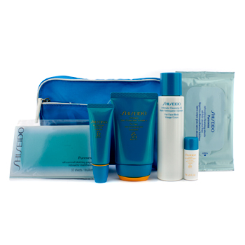 Fun In The Sun Protection Set: Cleansing Oil + Sun Cream + Eye Cream + Lotion + Cleansing Sheets + Blotting Paper + Indicator Card + Bag