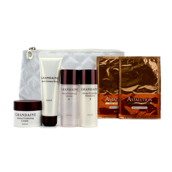 Grandaine Travel Set: Lotion II + Emulsion + Creamy Wash +  Cream + 2x Eye Masks + Bag Kose Image