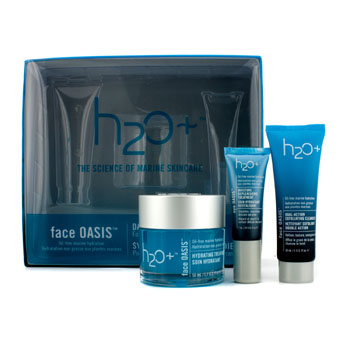 Face Oasis Daily Hydration System: Hydrating Treatment 50ml + Exfoliating Cleanser 30ml + Eye Moisture Replenishing Treatment (For Normal/ Oily Skin) H2O+ Image