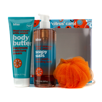 A Citrus Carol Set: Blood Orange + White Pepper Body Butter 200ml + Body Wash 473.2ml + Shower Pouf Bliss Image