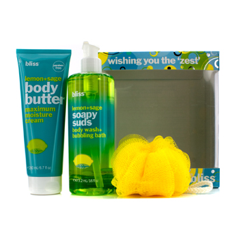 Wishing You The Zest Set: Lemon + Sage Body Butter 200ml + Body Wash 473.2ml + Shower Pouf Bliss Image