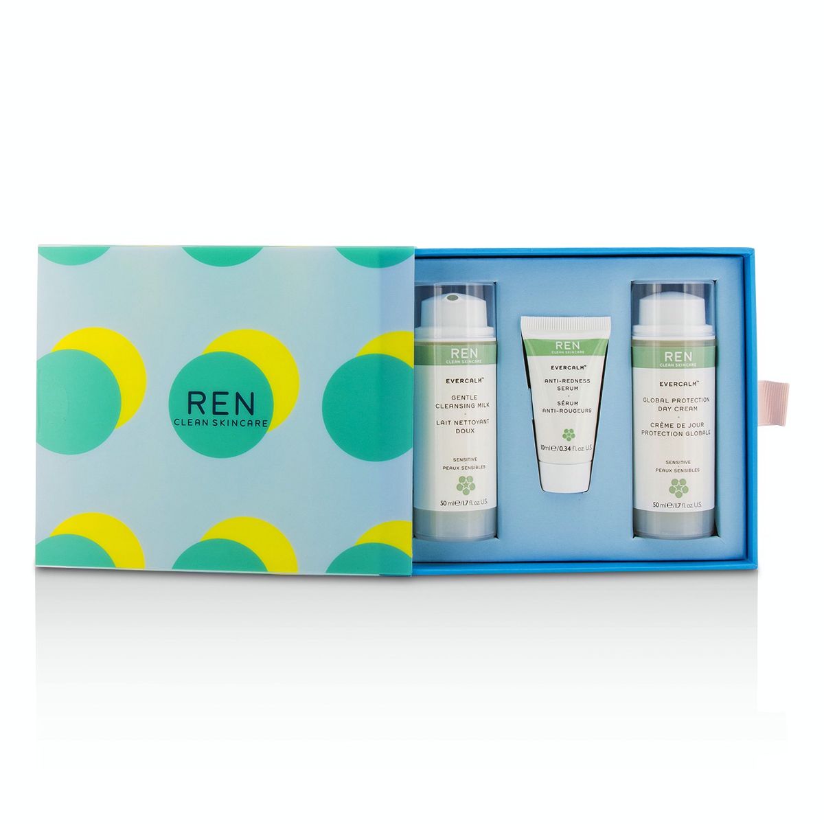 Evercalm Sensitive Skin Kit: 1x Gentle Cleansing Milk 50ml 1x Anti-Redness Serum 10ml 1x Global Protection Day Cream 50ml Ren Image