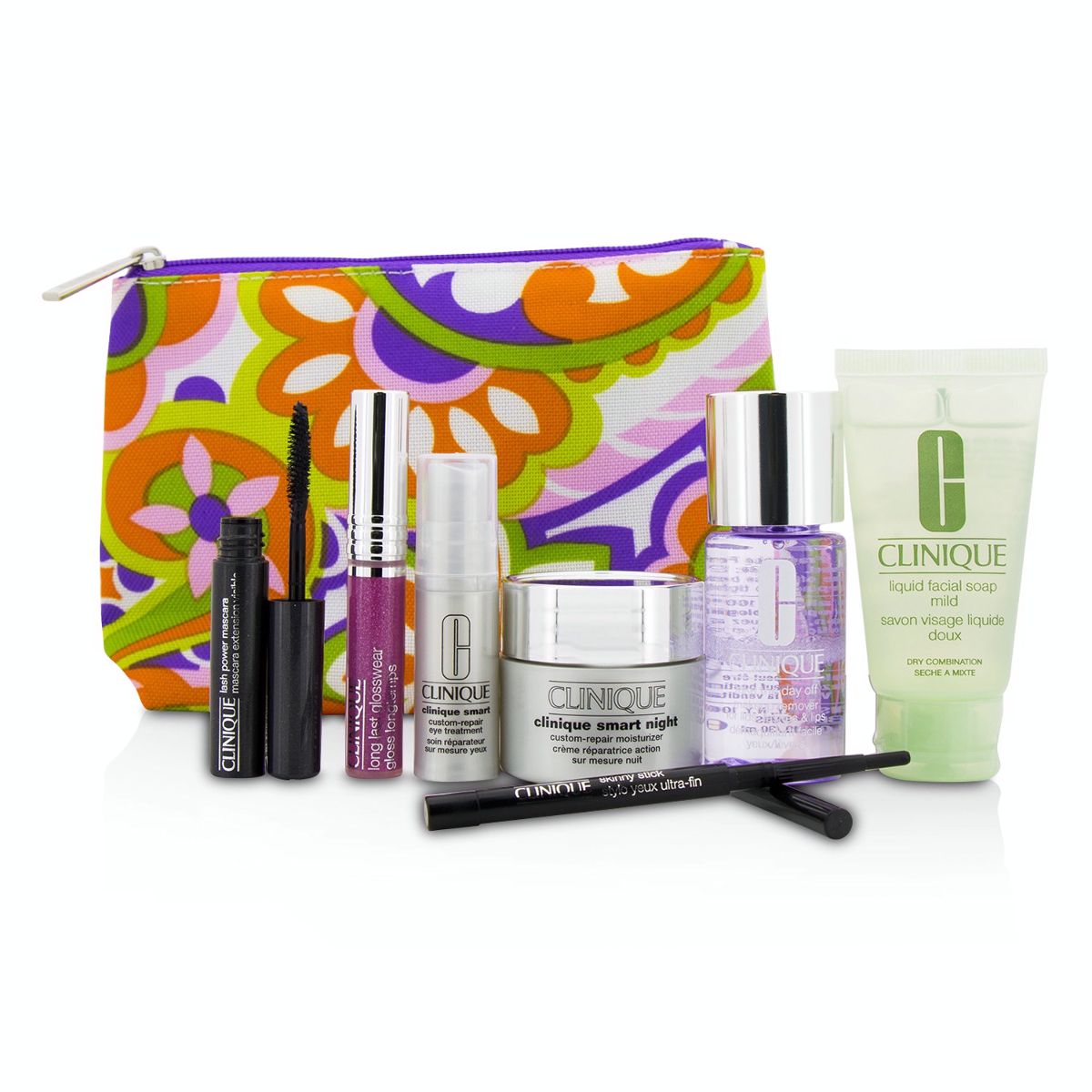 Travel Set: Make Up Remover+Liquid Facial Soap+Cream+Eye Treatment+Skinny Stick+Mascara+Lip Gloss+Bag Clinique Image
