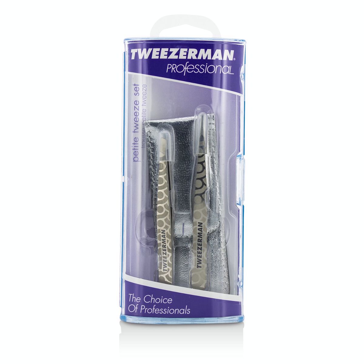 Professional Petite Tweeze Set: Slant Tweezer + Point Tweezer - (Regency Finish w/ Silver Leather Case) Tweezerman Image