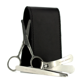 Manicure-Set:-Nail-Clipper---Nose-Hair-Scissors---Tweezers---Black-Leather-Pouch-The-Art-Of-Shaving