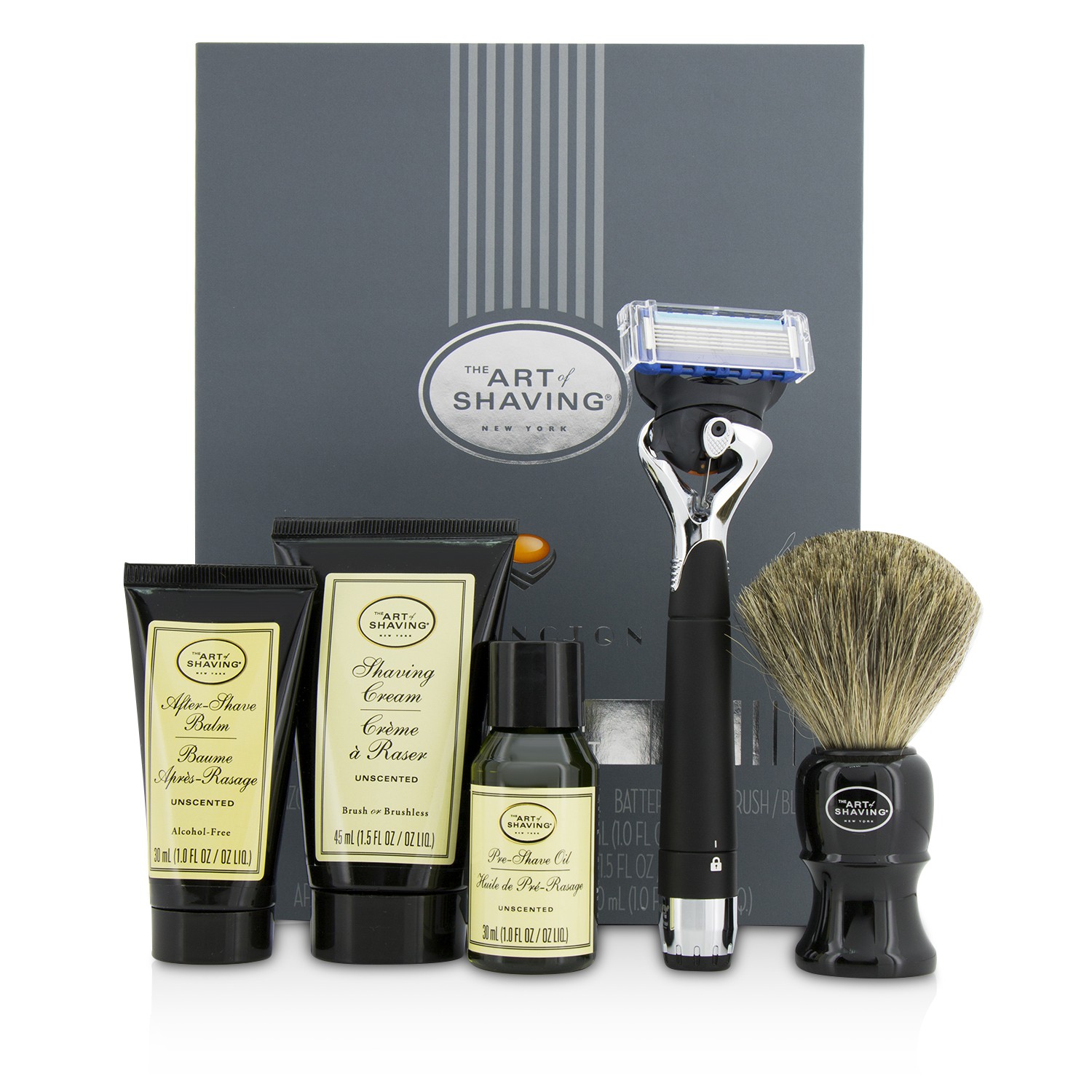 Lexington Collection Power Shave Set: Razor + Brush + Pre Shave Oil + Shaving Cream + After Shave Balm - Without Battery The Art Of Shaving Image